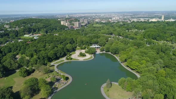 Aerial view of the Beaver Lake, on Mount Royal