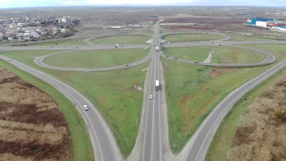 Aerial View From Road and Road Junctions. Entrance To the City Through the Ring Road. Cars Are