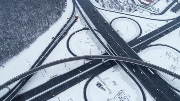 Freeway Intersection Snow-Covered in Winter