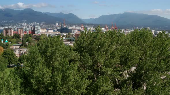 Magnificent Landscape In Strathcona Park, Downtown Eastside, and Port of Vancouver - aerial shot