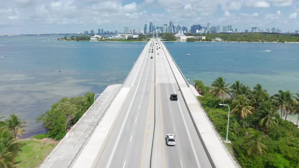  Aerial View on Highway Bridge Over Miami Bay on Summer Sunny Day, Florida alt