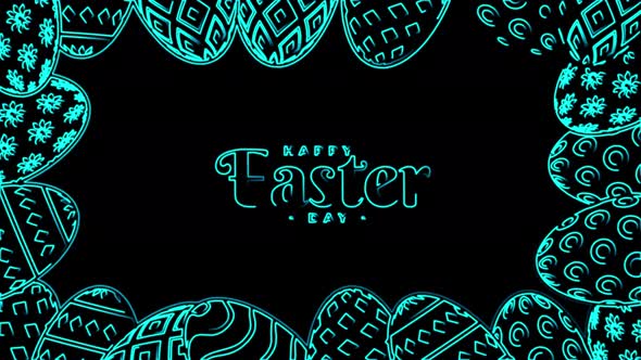 Happy Easter seamless animation with neon lines. Video 4K animation of glowing neon abstraction