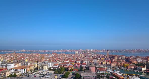 Aerial View of Chioggia and Sottomarina and the Sea on the Horizon