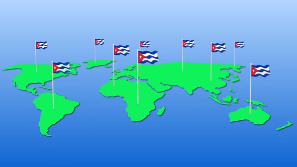 Flag Of Cuba Around The World Flying Wave Animation
