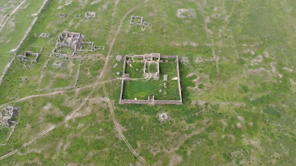 Ruins of Ancient City, Building and Wall From Ancient Times in Treeless Vast Plain of Mongolia