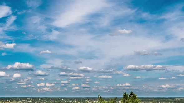 Landscape Fields and Moving Clouds in Blue Sky. Timelapse. Amazing Rural Valley. Ukraine