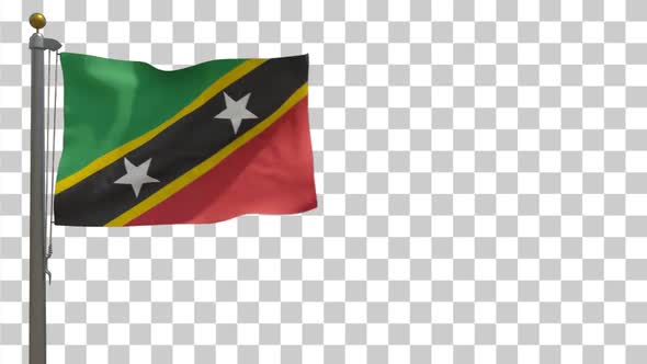 Saint Kitts and Nevis Flag on Flagpole with Alpha Channel - 4K