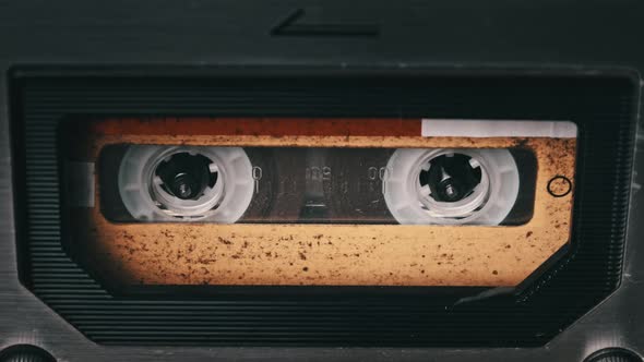 Vintage Audio Cassette Rotates in Old Tape Recorder