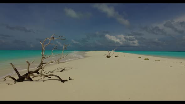 Aerial drone shot panorama of tranquil sea view beach time by blue ocean and white sand background o