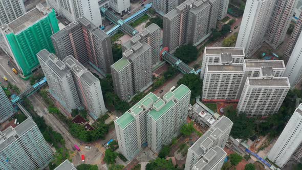 Drone fly over Hong Kong city