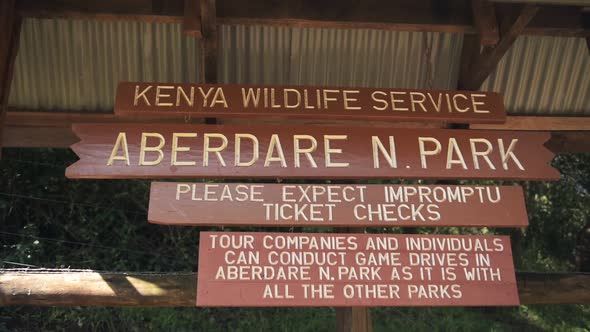 Aberdare National Park wooden information signboard, Kenya