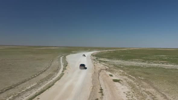 Plains And Road With Cars Aerial View 3