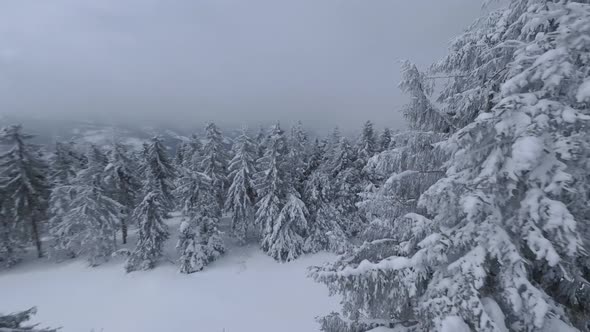 Aerial View of a Fabulous Winter Mountain Landscape Closeup