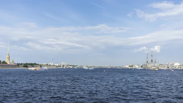 Peter and Paul Fortress, Trinity Bridge. Saint-Petersburg on Sunny Day, Russia