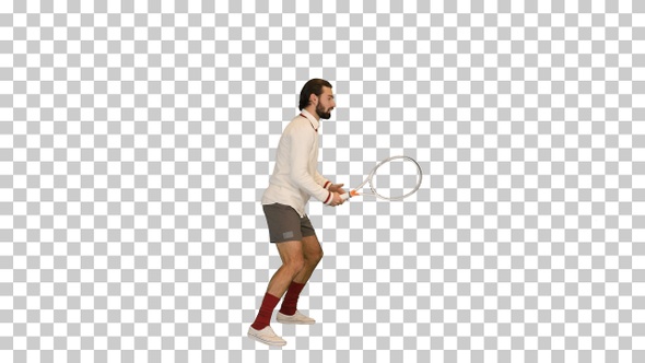 Young man imitating tennis game, Alpha Channel