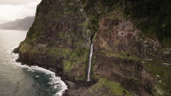 Waterfall on a Coastline of Madeira Island