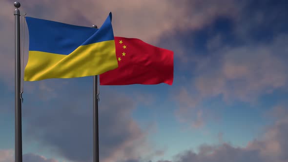 China Flag Waving Along With The National Flag Of The Ukraine - 4K