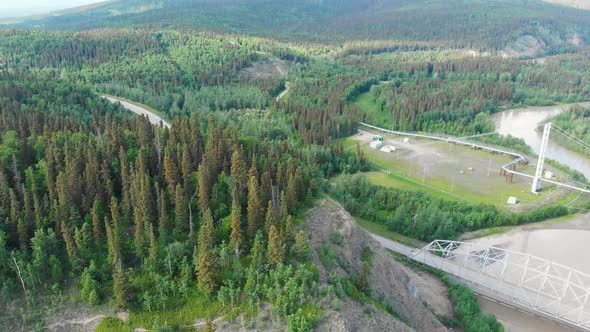 4K Drone Video of the Alyeska Pipeline Bridge over the Tanana and Delta Rivers near Big Delta, AK du