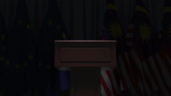 Flags of Malaysia and the European Union and Tribune