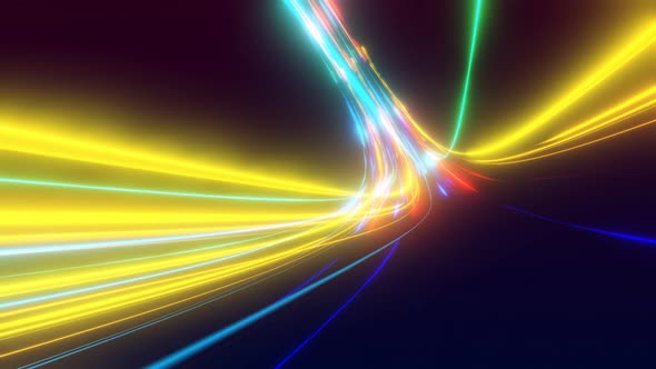 3d Vj Loop Abstract Background with Futuristic Flow of Multicolor Glow Lines