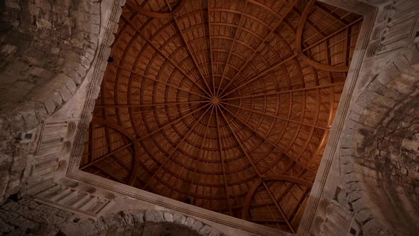Rotating Shot Of Ancient Wooden Ceiling In The Roman Ruins In The Jordanian City Of Jerash