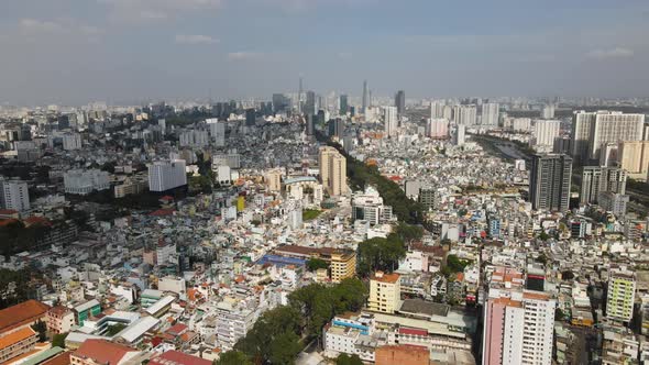 Ho Chi Minh City, Vietnam. Drone Aerial View of Modern Residential Neighborhood Buildings With Skysc