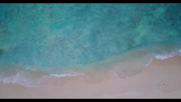Aerial flying over seascape of perfect resort beach wildlife by clear sea and white sand background 