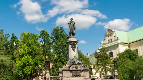 Hyperlapse of Mickiewicz Monument in Warsaw