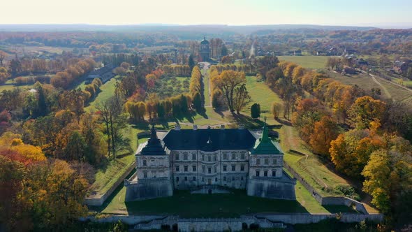 Aerial View of Haunted Castle of Pidhirtsi, Ukraine