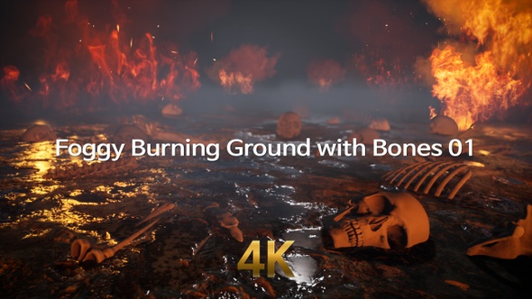 Foggy Burning Ground With Bones 4K 01