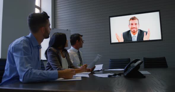 Executives making video conferencing in office 4k