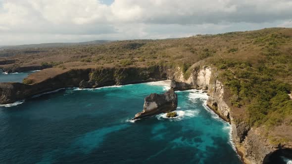 Cliffs Sea and Waves at Nusa Penida Bali Indonesia