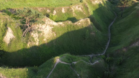 Landscape Panorama Mountains Lake Valley Trees and Footpath