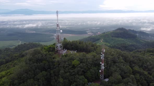 Aerial view 4G, 5G telecommunication tower