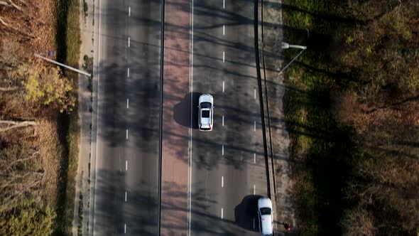 Overhead Top View Car Moving By the Road
