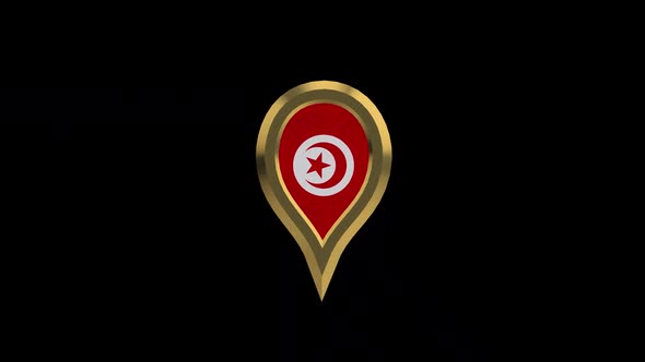 Tunisia Flag 3D Rotating Location Gold Pin Icon