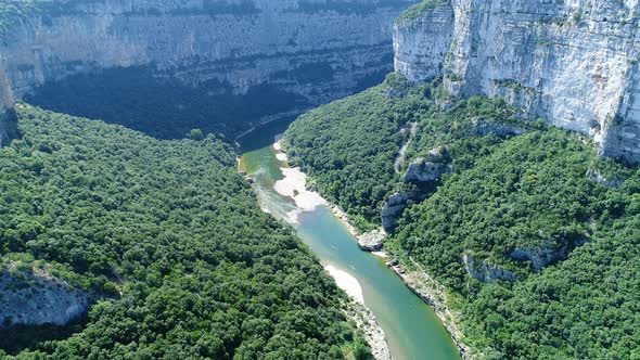 The gorges of the Ardeche in France seen from the sky