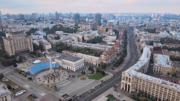 Independence Square in the Morning. Kyiv, Ukraine. Aerial View