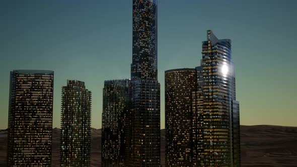 City Skyscrapers at Night in Desert