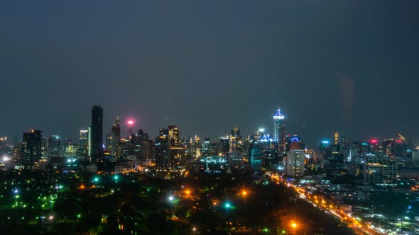 Time Lapse Night Cityscape and Highrise Buildings in Metropolis City Center