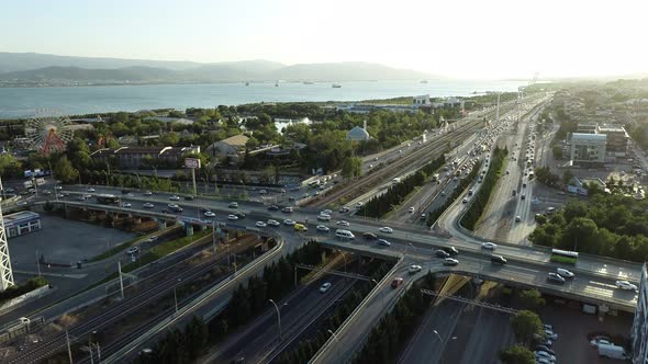Aerial View of Highway And Overpass of The City