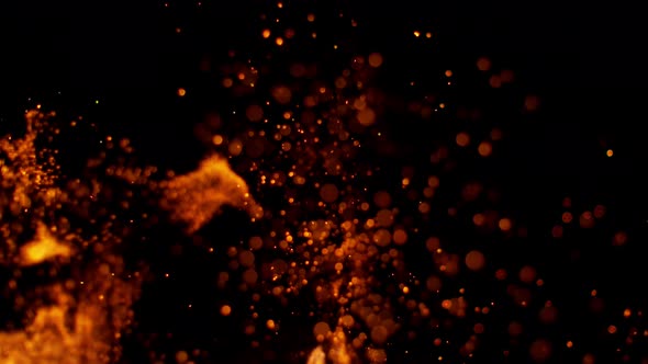 Fire Flames and Sparks in Super Slow Motion Isolated on Black Background alt