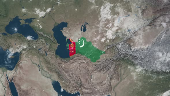 4k Globe Map of Turkmenistan with a flag (Highlighted)