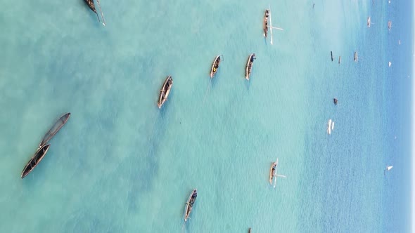 Tanzania Vertical Video  Boat Boats in the Ocean Near the Coast of Zanzibar Aerial View