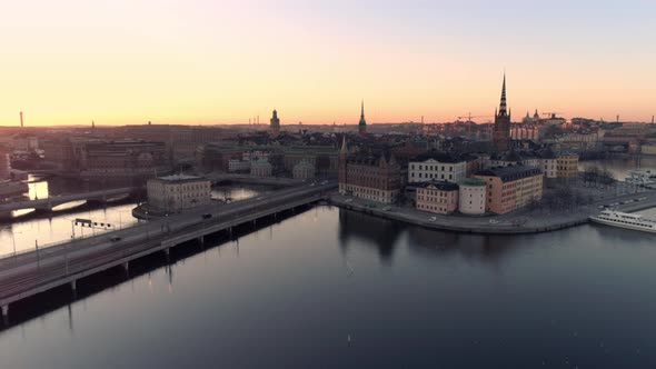 Stockholm City Center at Sunrise Aerial View