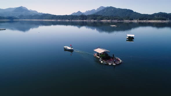 Aquaculture Fish Farm in a Lake