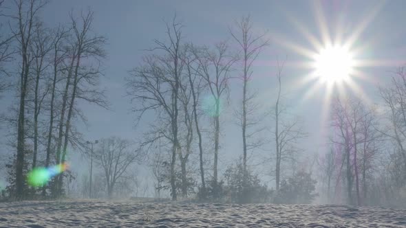 Early morning sun  and fog above Kraljevica hills near town of Zajecar in Eastern Serbia 4K 3840X216