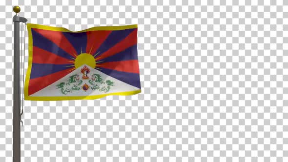 Tibet Flag on Flagpole with Alpha Channel - 4K