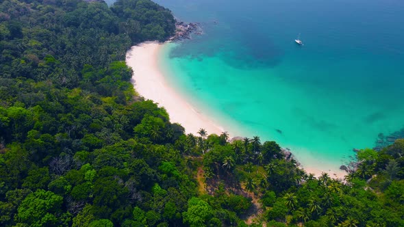 Aerial view top view of the beautiful sea at Freedom island Phuket Thailand. Summer holiday idyllic.