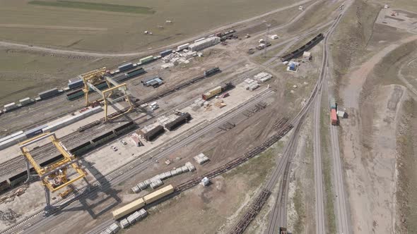 Samtskhe-Javakheti, Georgia - August 22 2021: Aerial view of Akhalkalaki railway station